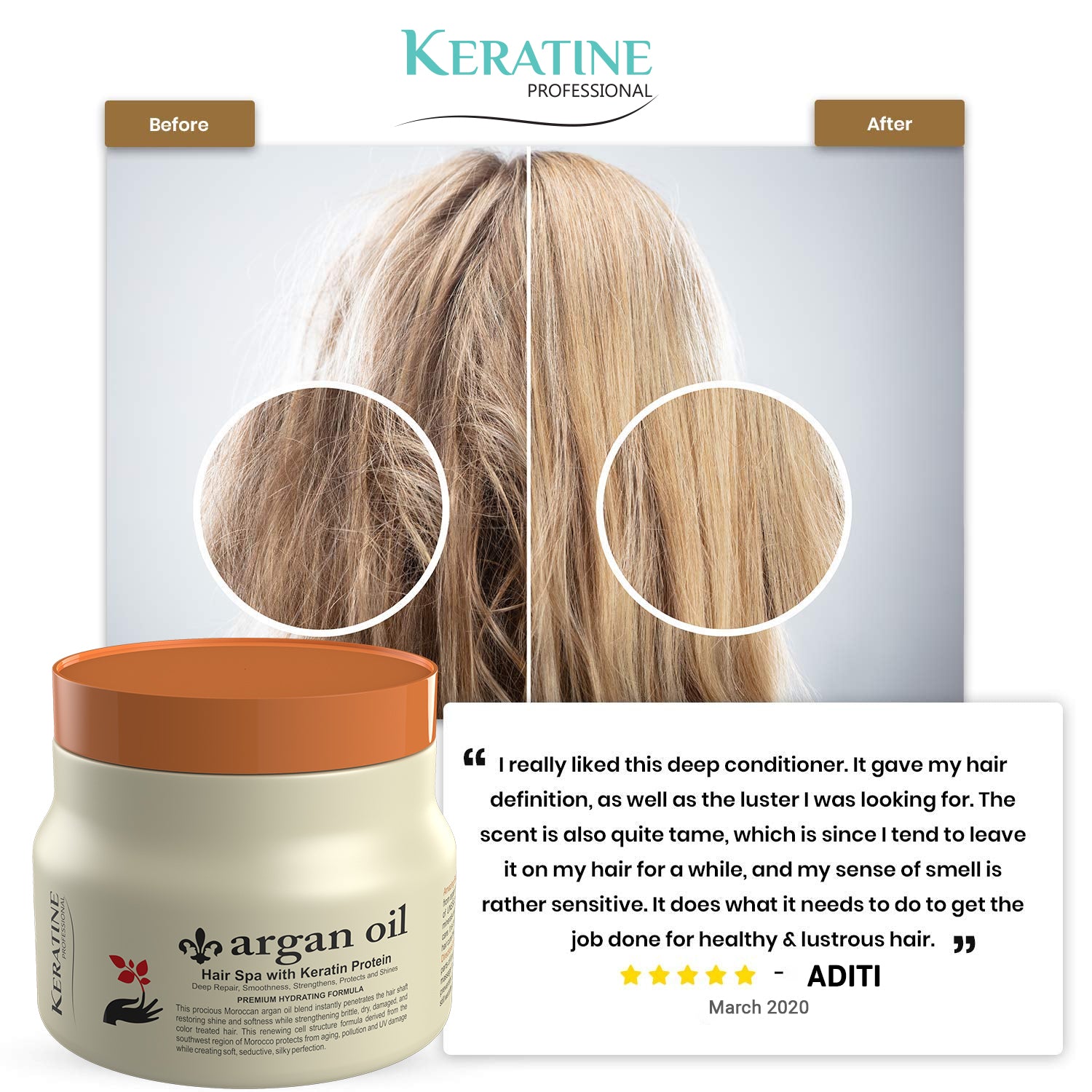 Keratine Professional ? Argan Oil Hair Spa with Sulphate-Free Repair ? 500ml & Deep Nourishment & Repair & Ideal for Dry and Frizzy Hair