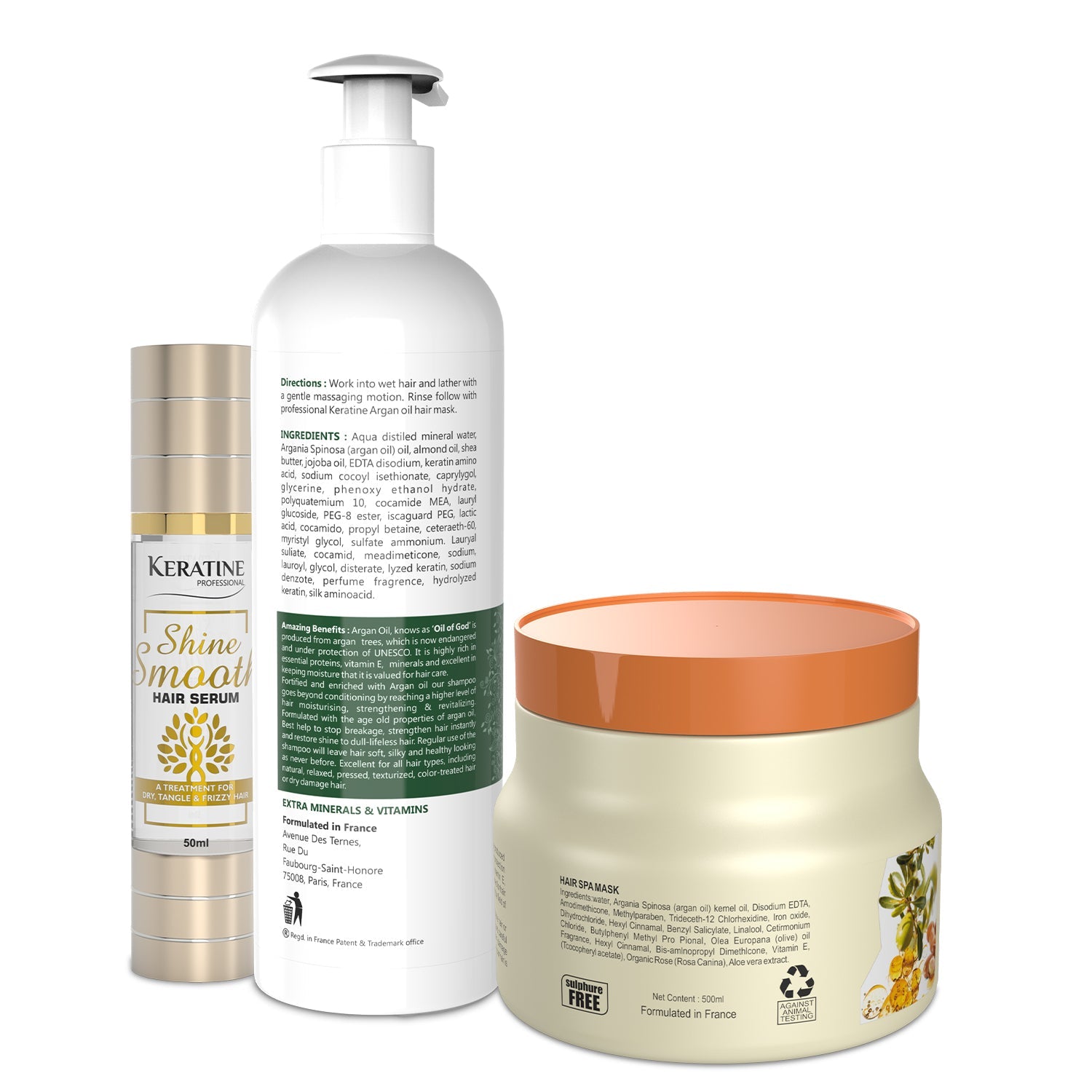 Keratine Professional Argan Oil Sulphate Free Shampoo, Mask And Serum - Nourishing Formula