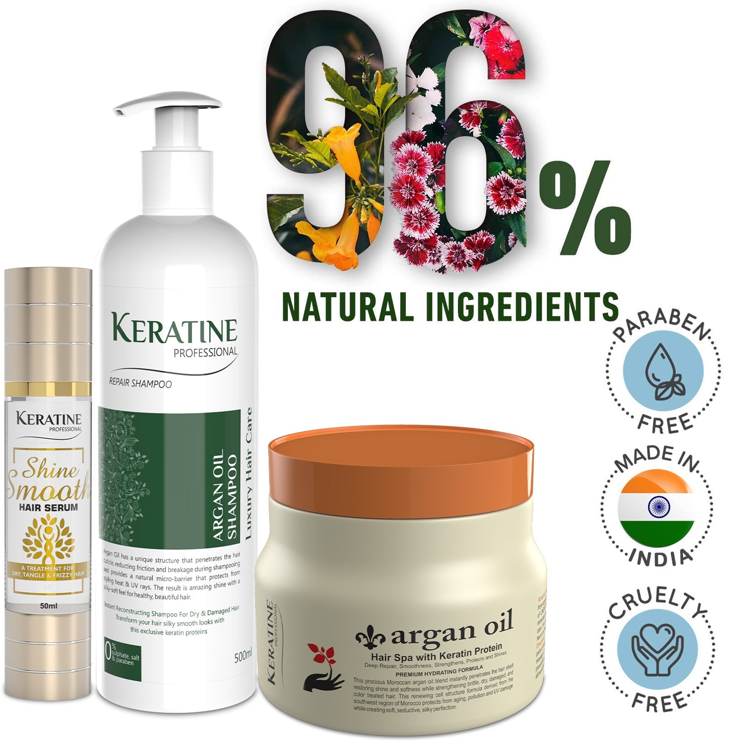 Keratine Professional Argan Oil Sulphate Free Shampoo, Mask And Serum - Nourishing Formula