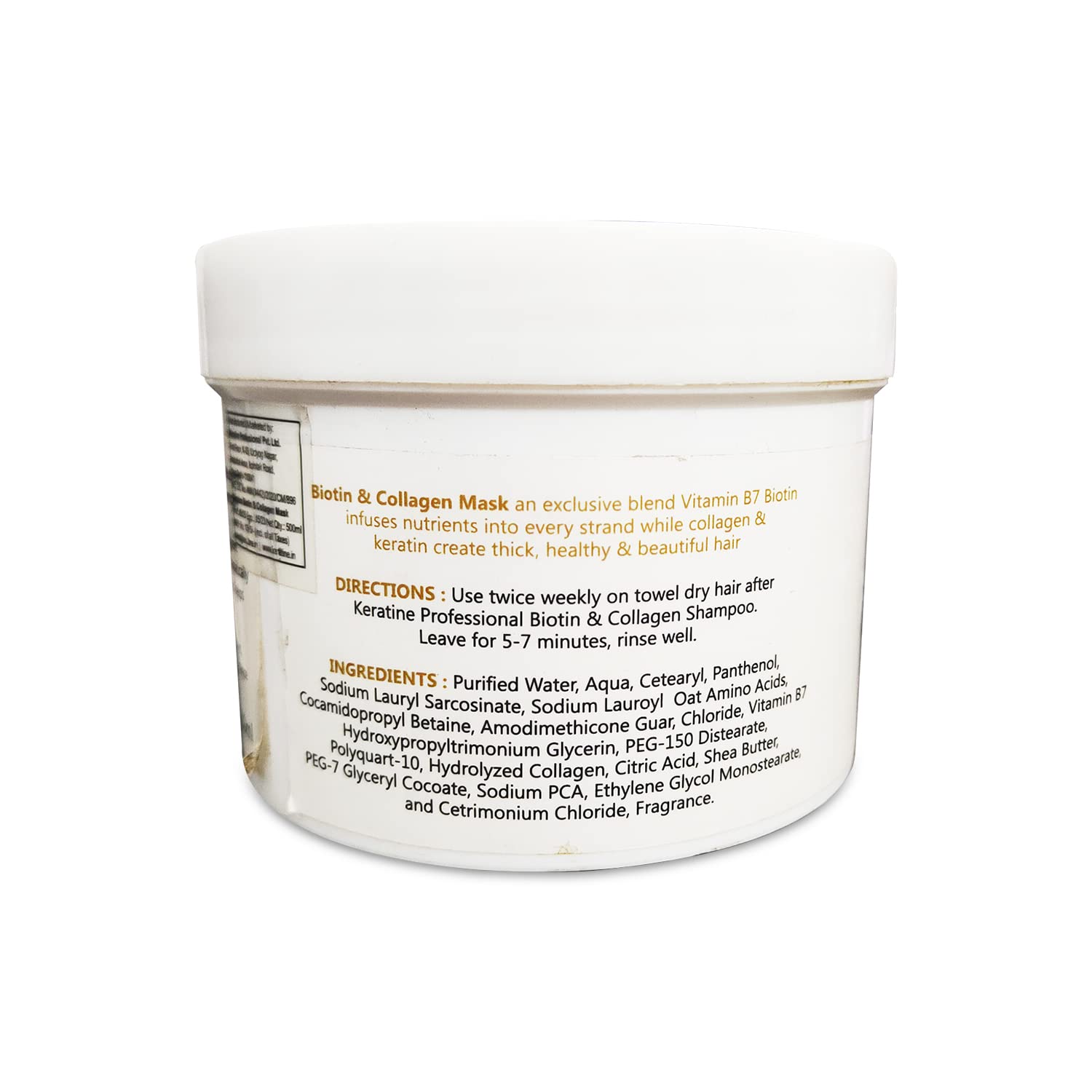 Keratine Professional ? Biotin & Collagen Hair Mask ? 500ml & Strengthens & Revitalizes Hair & Ideal for Weak and Thinning Hair