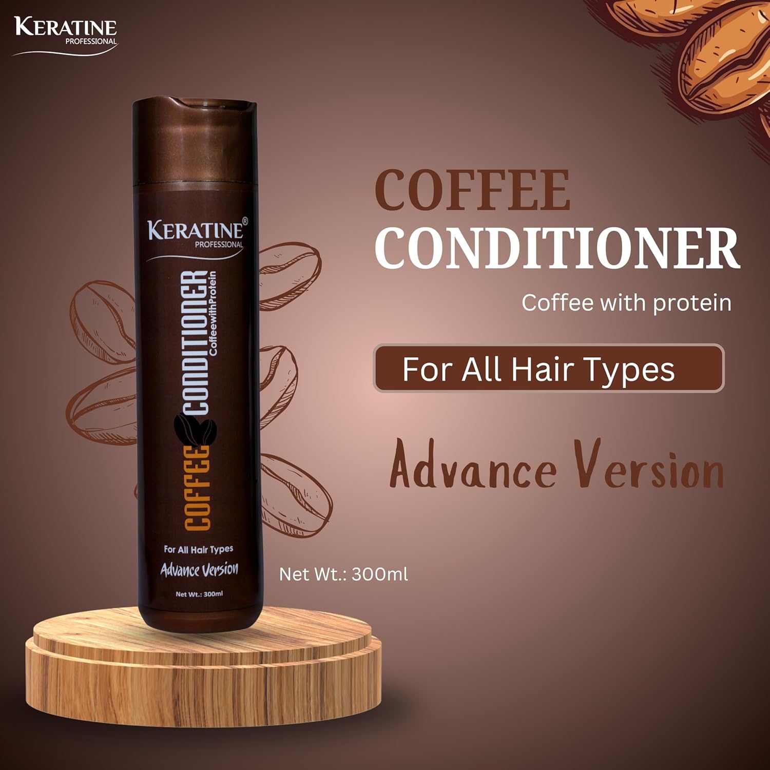 Keratine Professional ? Coffee Protein Conditioner ? 300ml & Nourishes & Strengthens Hair & Ideal for Dry and Damaged Hair