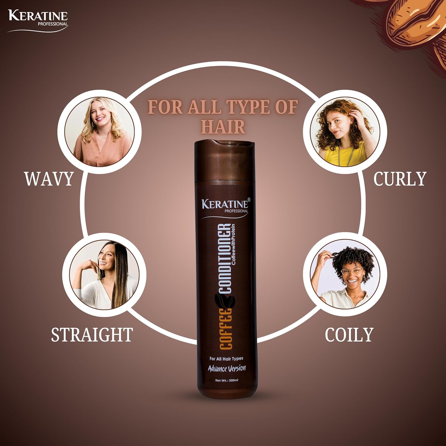 Keratine Professional ? Coffee Protein Conditioner ? 300ml & Nourishes & Strengthens Hair & Ideal for Dry and Damaged Hair