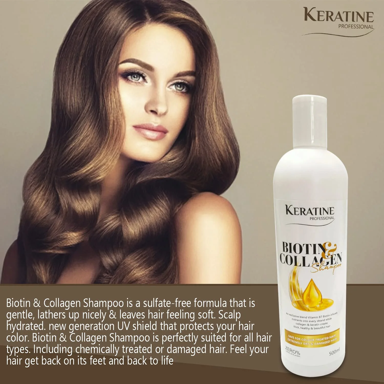Keratine Professional ? Collagen Shampoo with Strength & Shine ? 500ml & Revitalizes and Strengthens for Radiant Hair