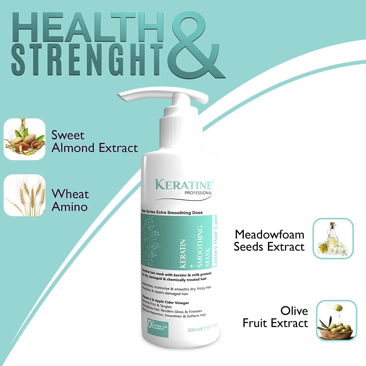 Keratine Professional ? Hair Mask with Deep Repair & Hydration ? 300ml & Intense Repair & Moisture & For Dry & Damaged Hair