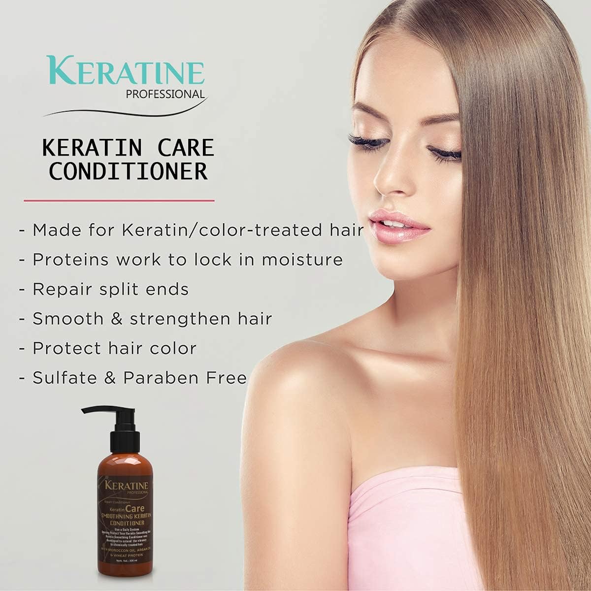 Keratin Care Smoothing Shampoo 300ml With Moroccan Oil, Argan Oil & Wheat Protein - Smoothes, Strengthens & Adds Shine - For All Hair Types
