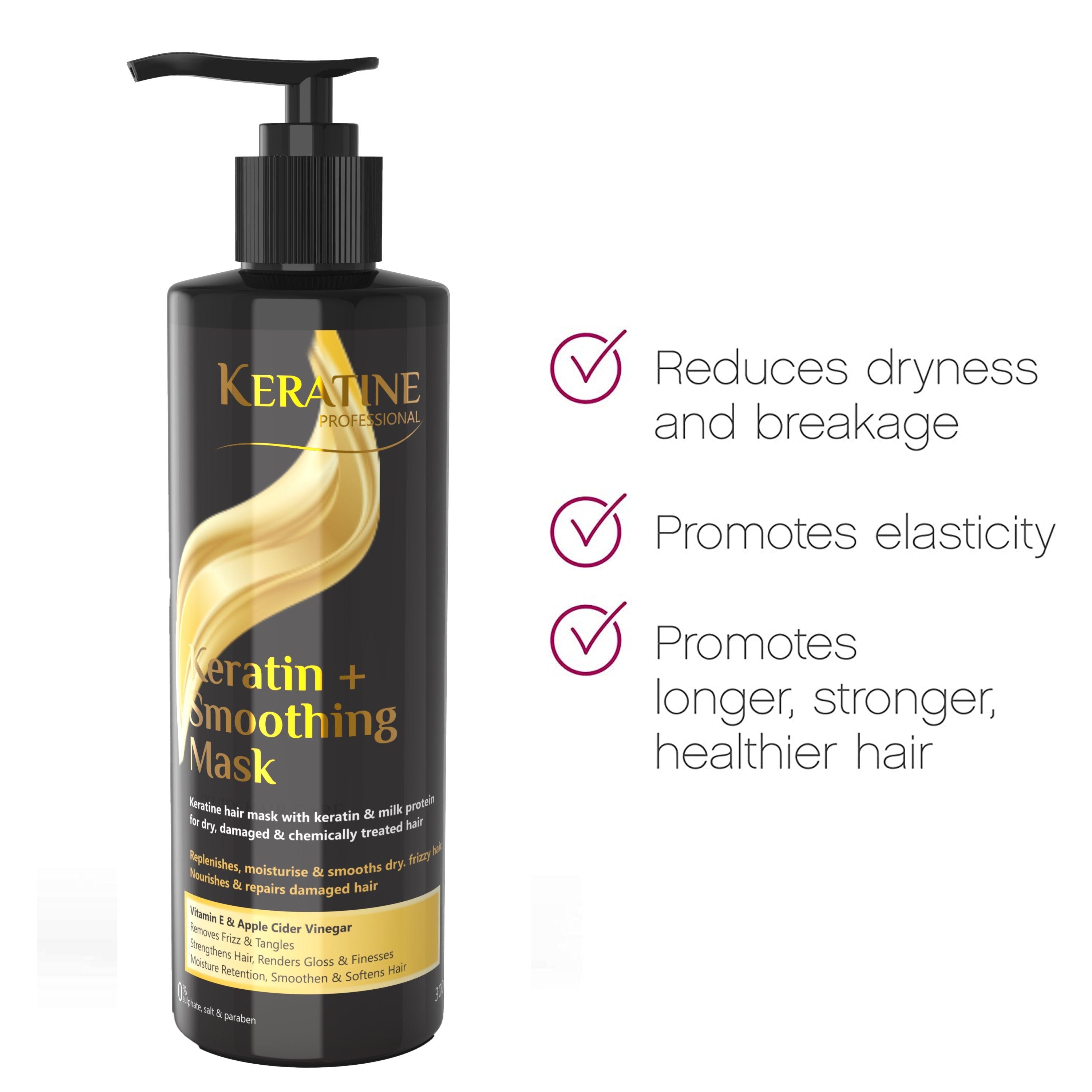 Keratine Professional ? Keratin + Smoothing Hair Mask ? 300ml & Strengthens & Smoothens Hair & For Dry & Damaged Hair