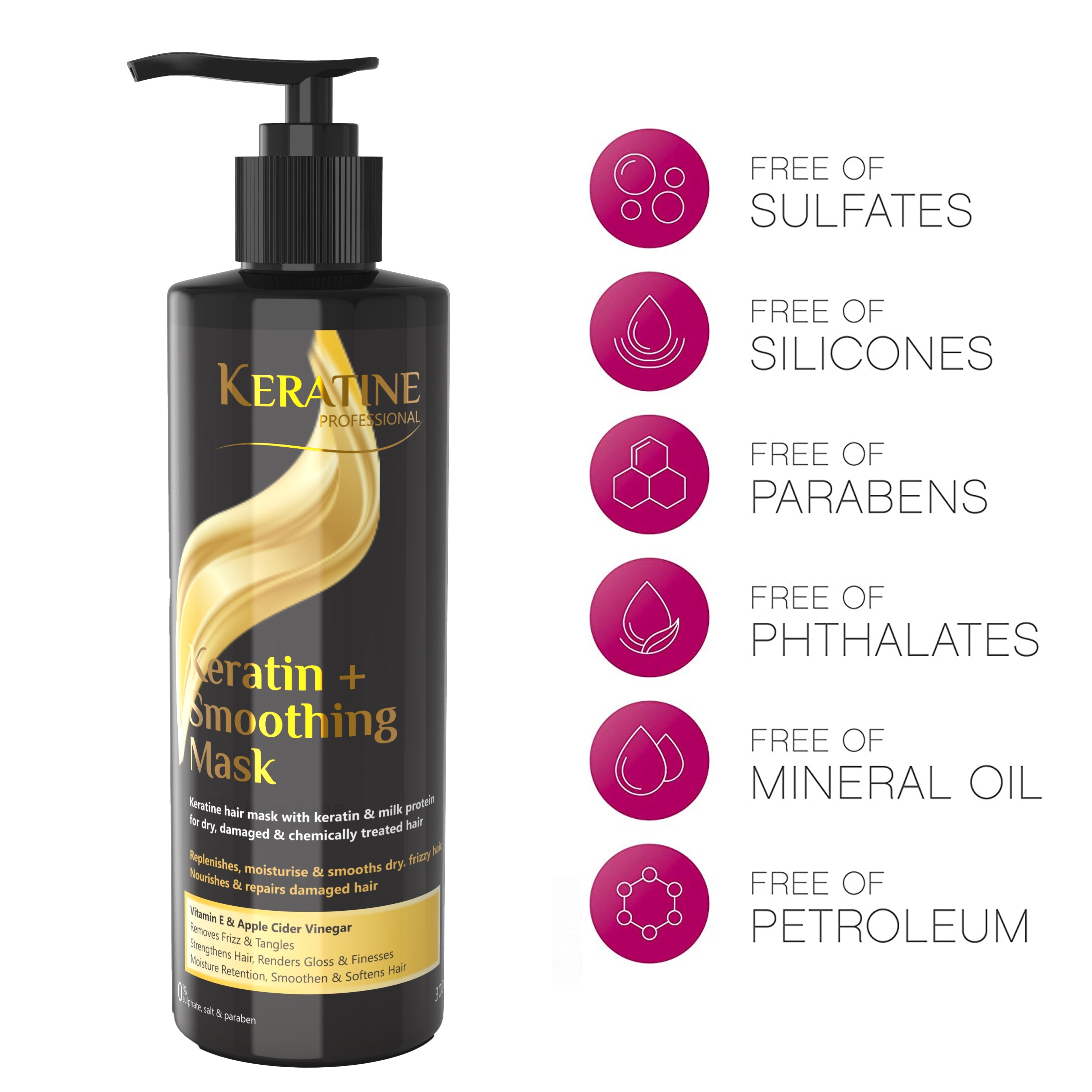 Keratine Professional ? Keratin + Smoothing Hair Mask ? 300ml & Strengthens & Smoothens Hair & For Dry & Damaged Hair