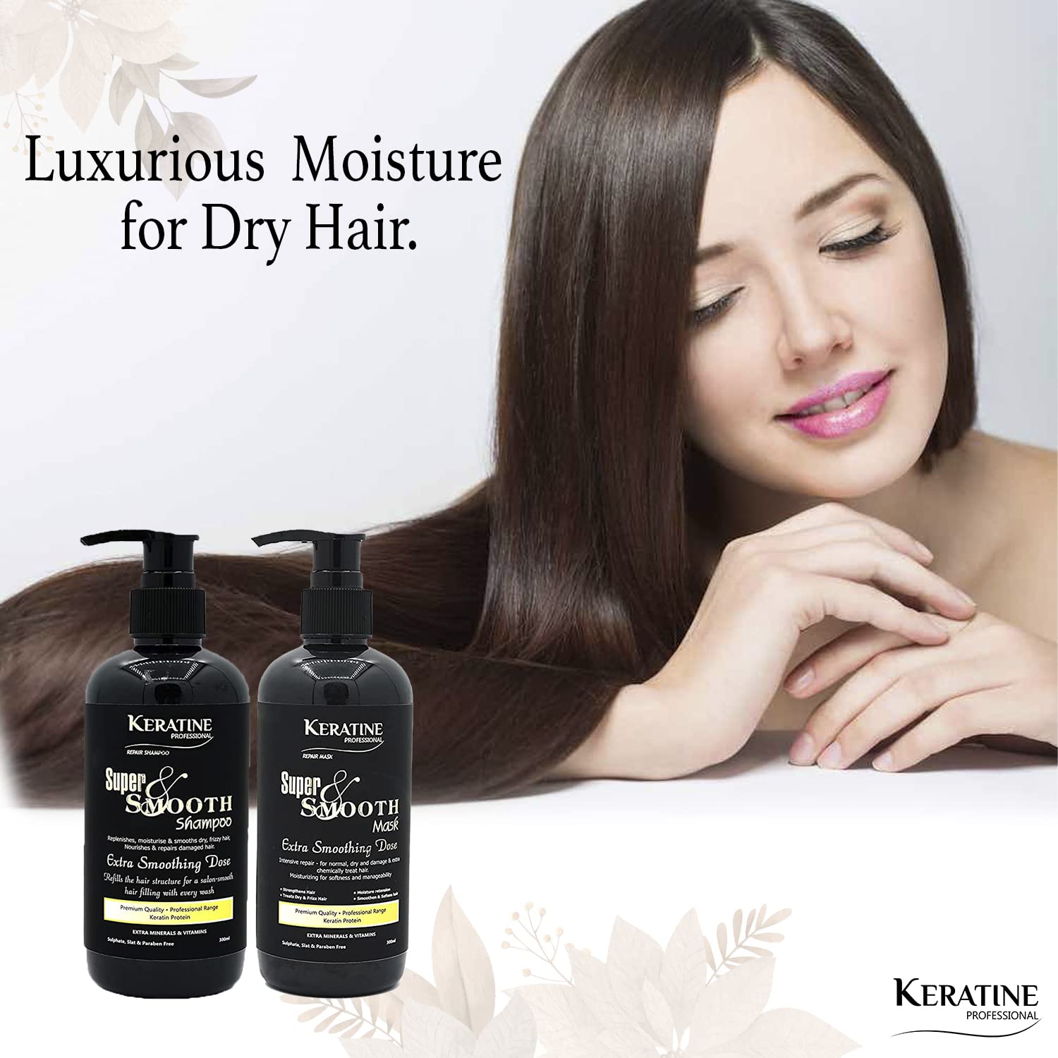 Keratine Super Smooth Repair Hair Shampoo & Mask (300ml Each) - Nourishing Formula