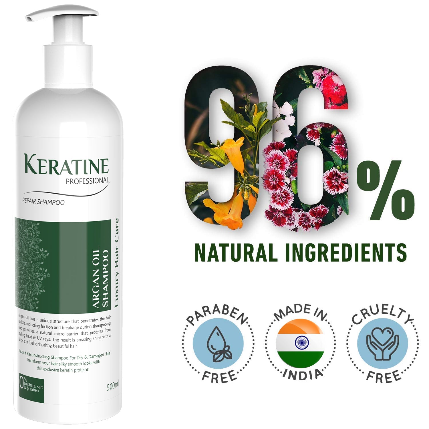 Keratine Professional ? Moroccan Argan Oil Shampoo with Sulfate-Free Care ? 500ml & Hydrates and Softens for All Hair Types
