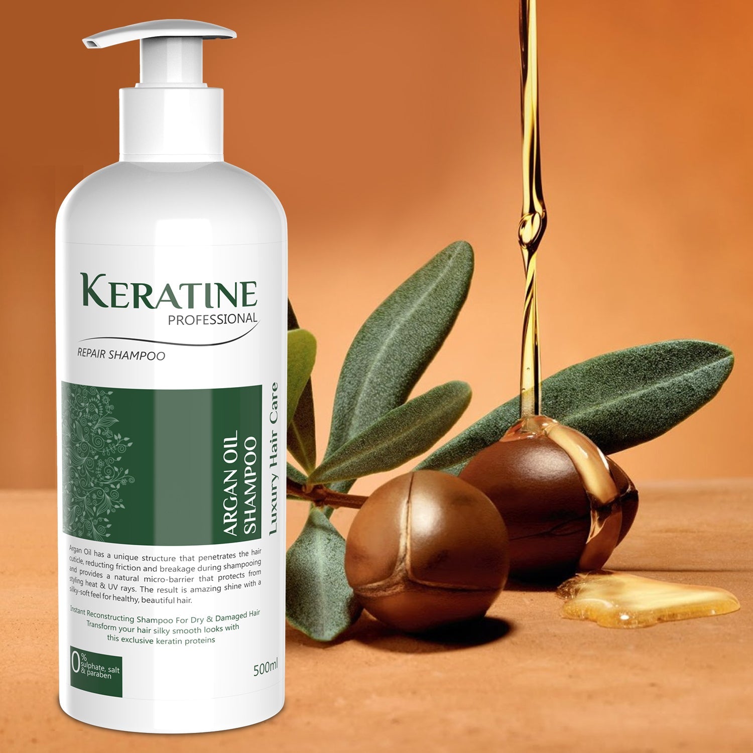 Keratine Professional ? Moroccan Argan Oil Shampoo with Sulfate-Free Care ? 500ml & Hydrates and Softens for All Hair Types