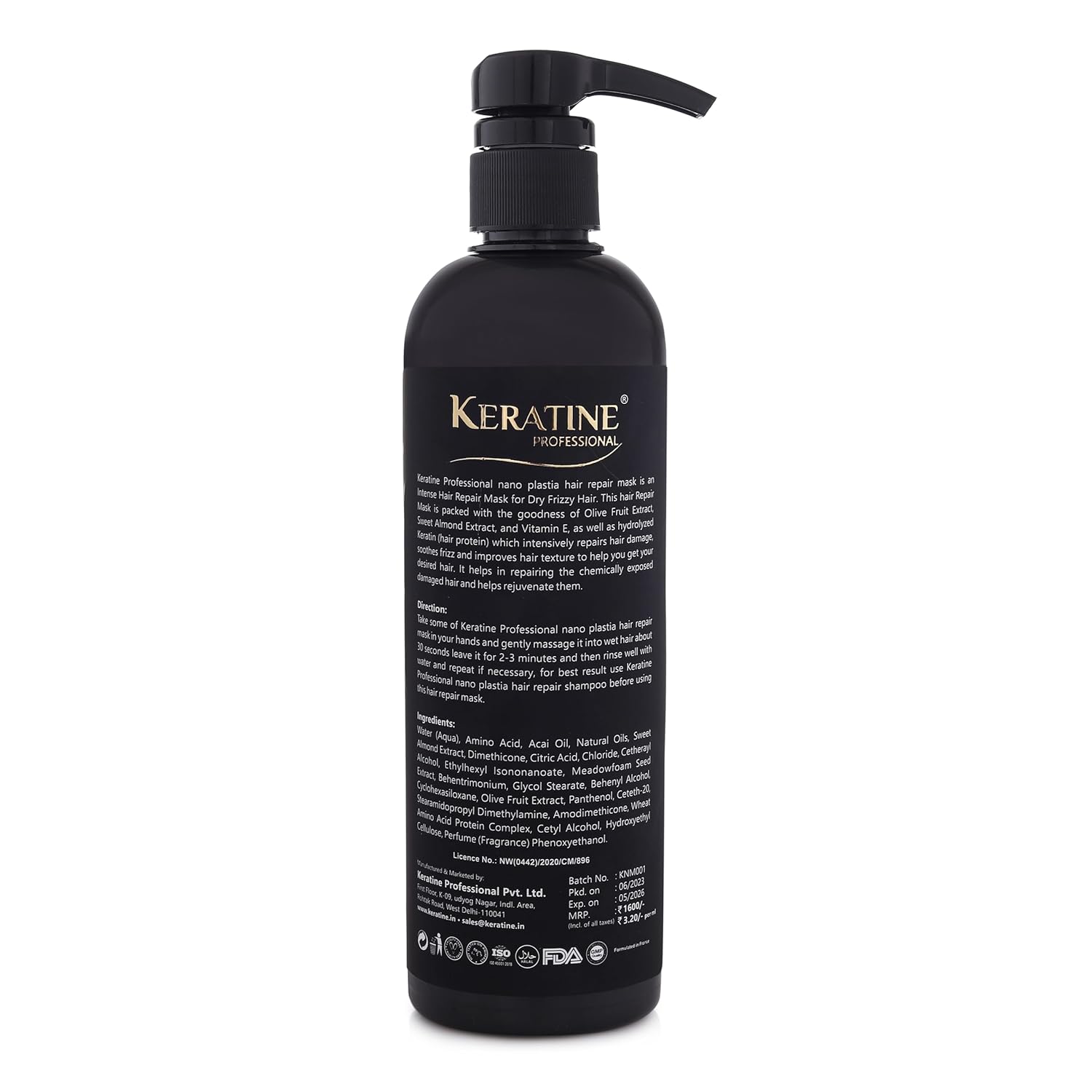 Keratine Professional ? Nano Plastia Hair Repair Mask ? 500ml & Deep Repair & Restoration & Ideal for Damaged and Frizzy Hair