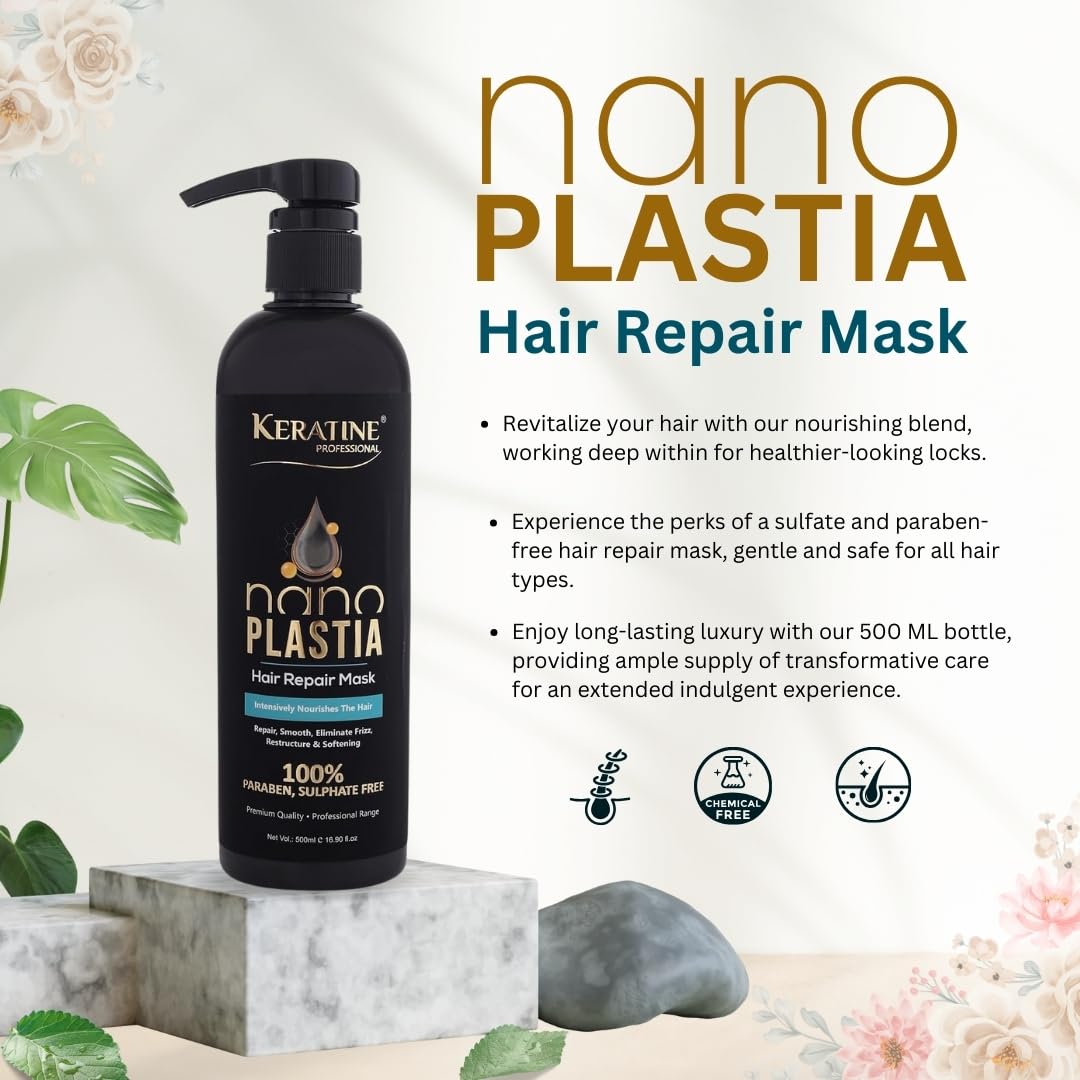 Keratine Professional ? Nano Plastia Hair Repair Mask ? 500ml & Deep Repair & Restoration & Ideal for Damaged and Frizzy Hair