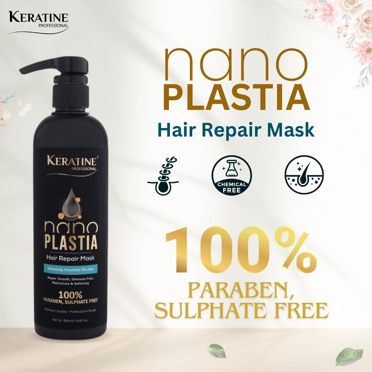 Keratine Professional ? Nano Plastia Hair Repair Mask ? 500ml & Deep Repair & Restoration & Ideal for Damaged and Frizzy Hair