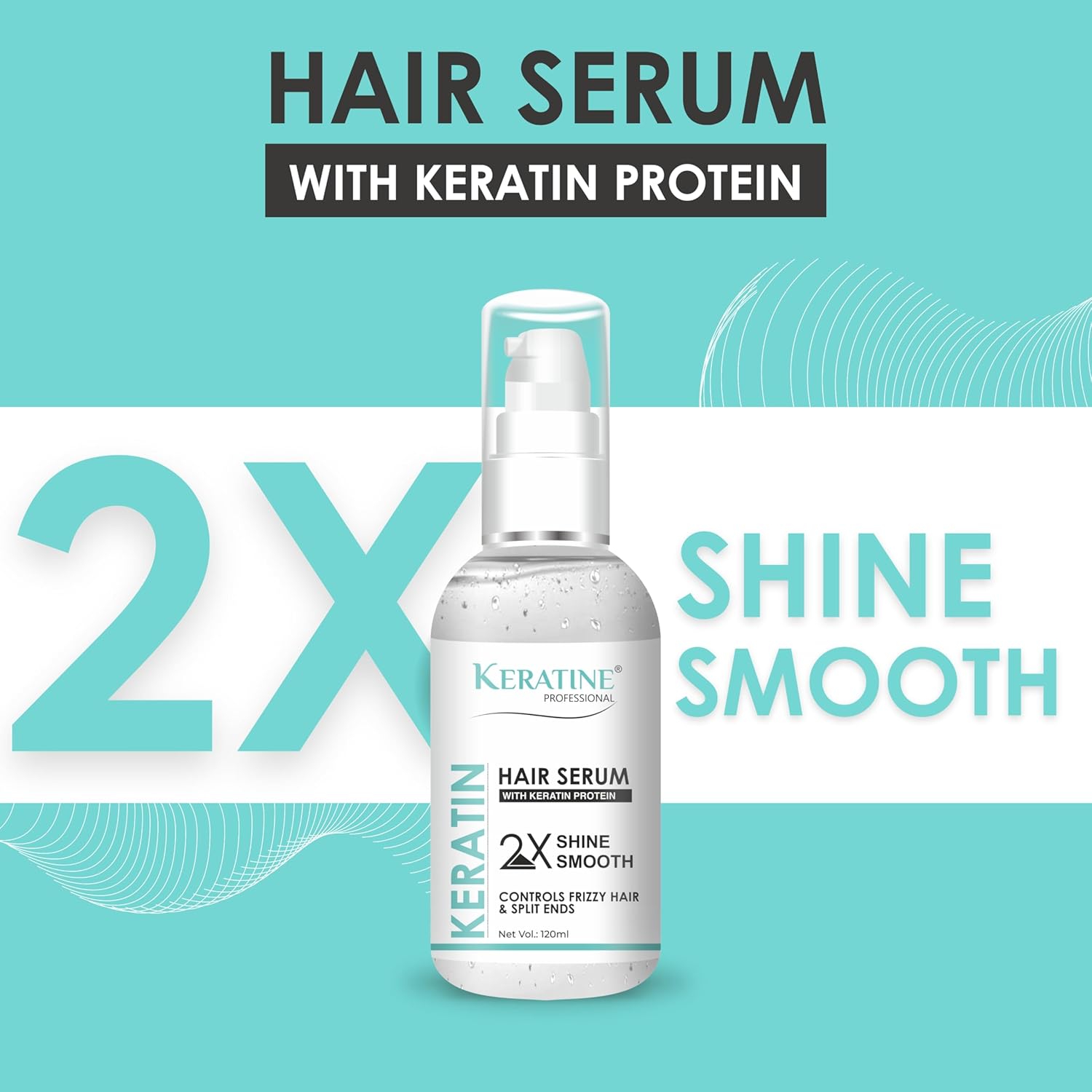 Keratine Professional Shine Smooth Hair Serum - With Frizz Free Glow (120ml)