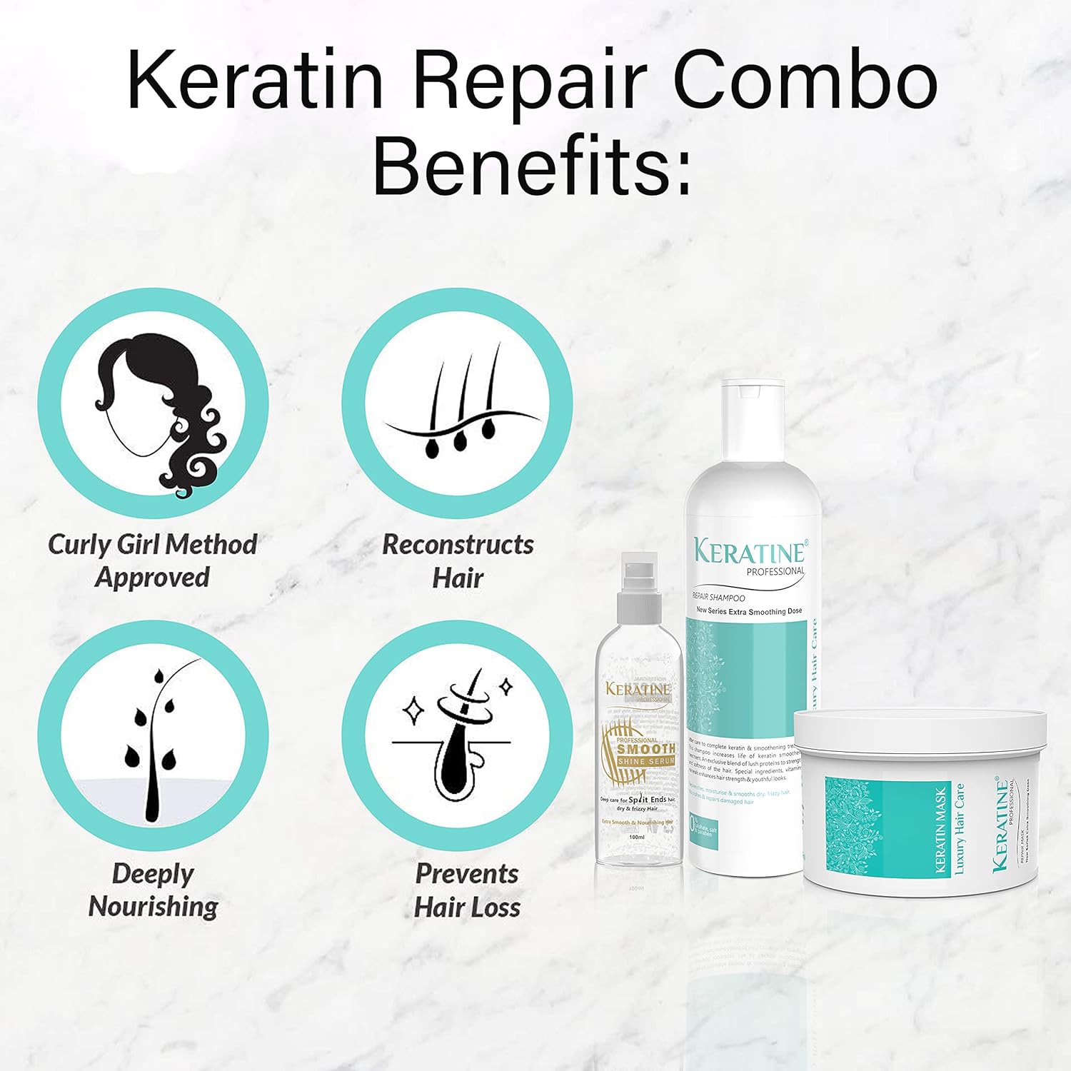 Keratine Shampoo, Hair Mask And Serum Kit (500ml) - Nourishing Formula