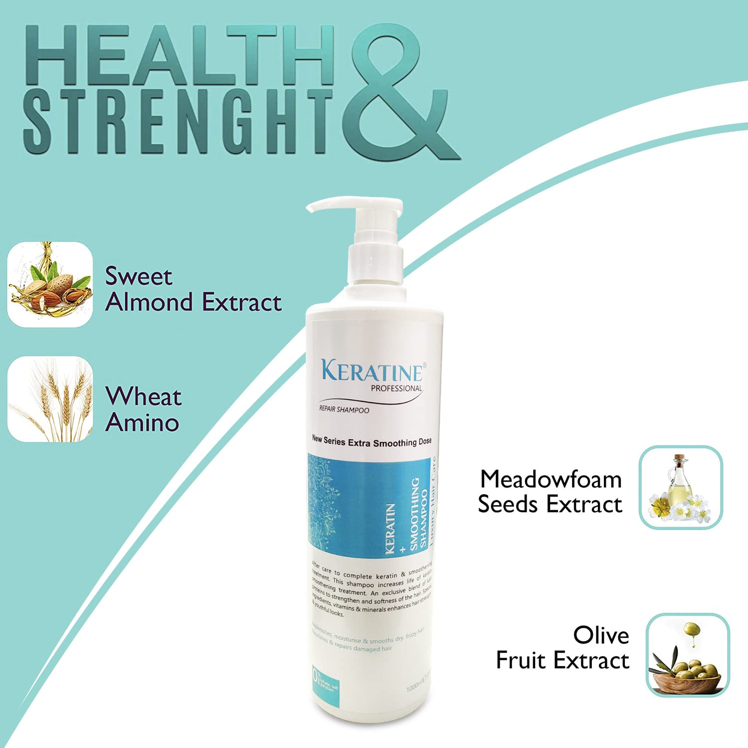 Keratine - Shampoo Hair Treatment with Biotin & Collagen - 1L & Strengthens and Revitalizes for All Hair Types
