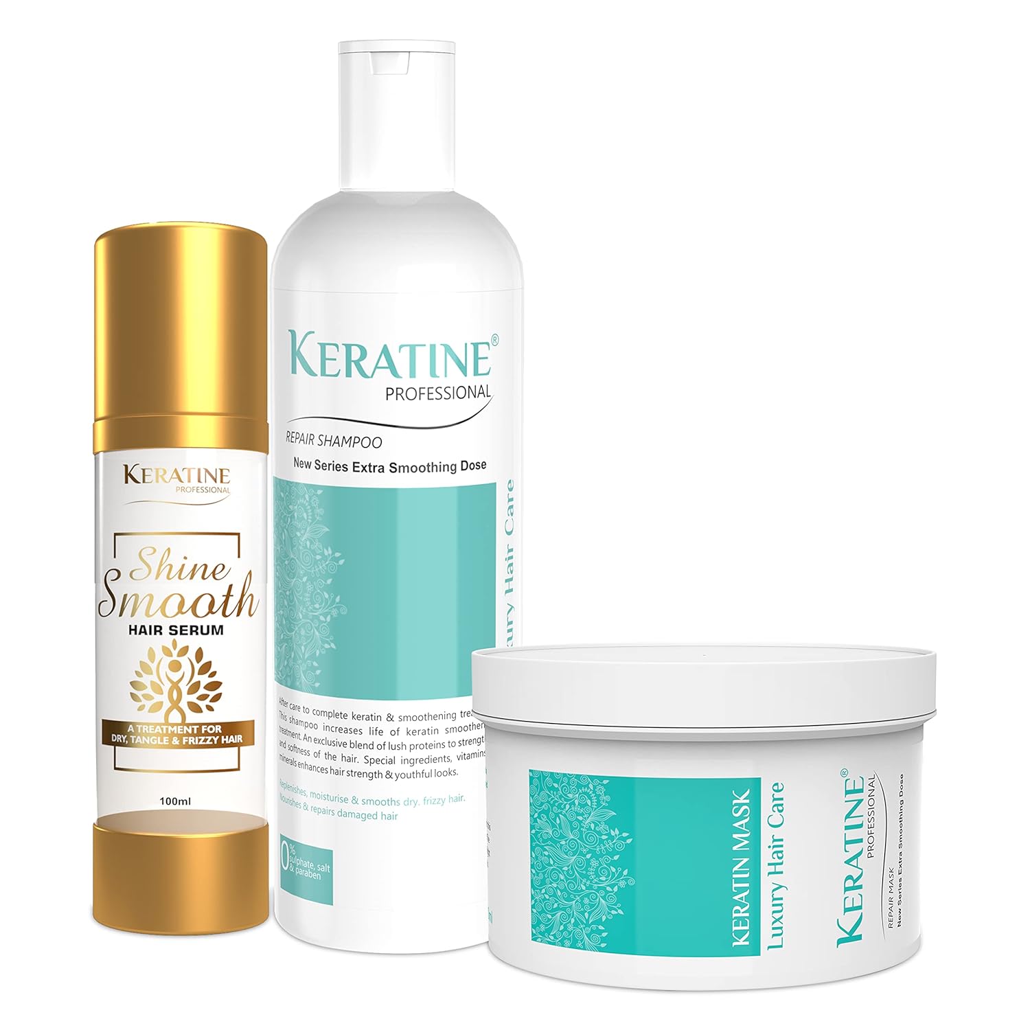 Keratine Professional Keratine Shampoo, Hair Mask & Serum Set (For Smooth, healthy hair) (100ml) - Nourishing Formula