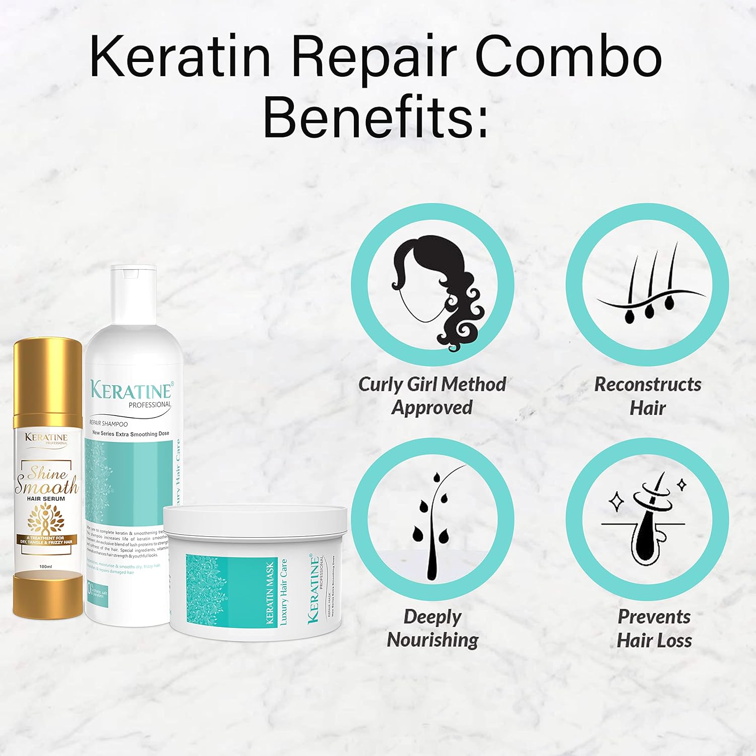 Keratine Professional Keratine Shampoo, Hair Mask & Serum Set (For Smooth, healthy hair) (100ml) - Nourishing Formula