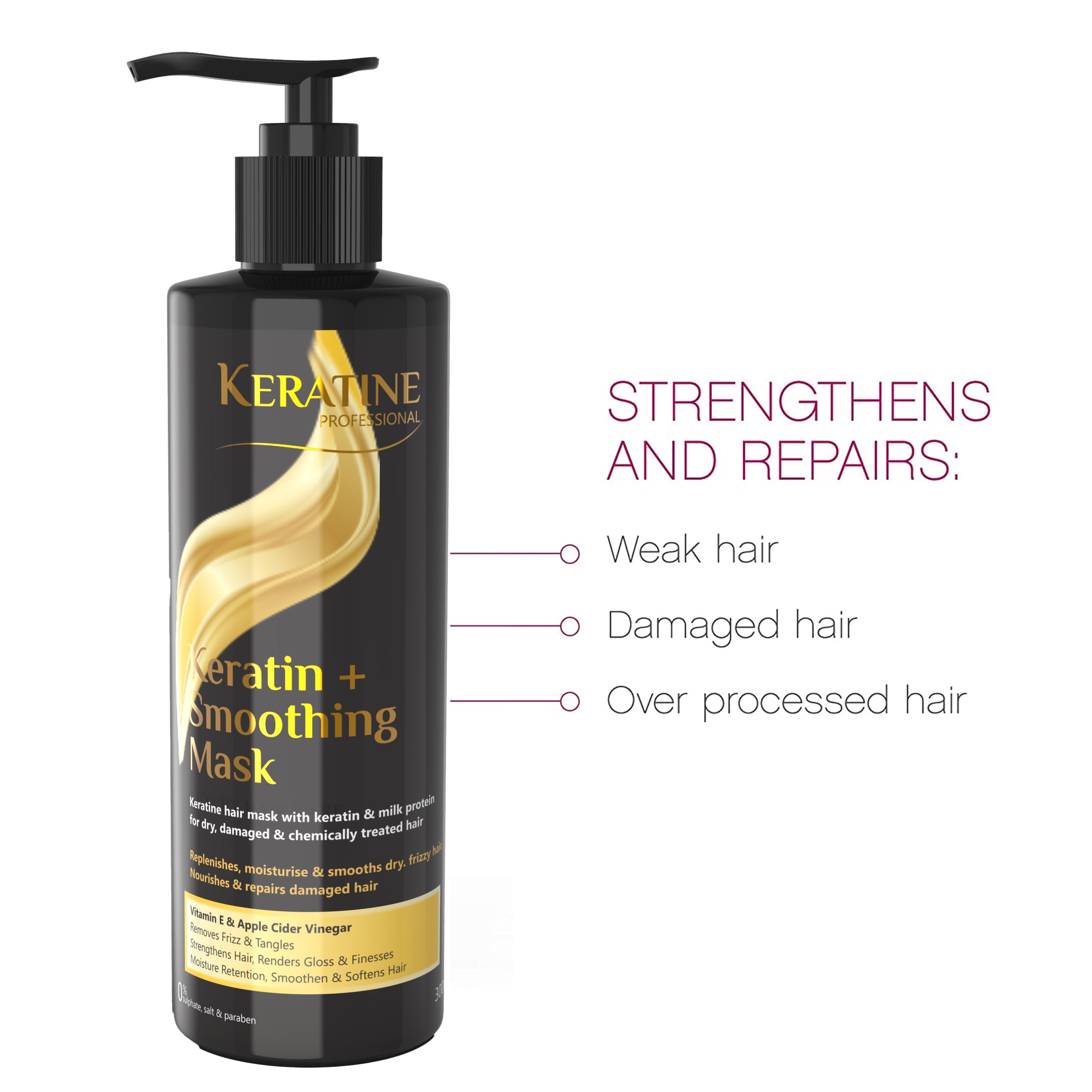 Keratine Smoothening Shampoo And Hair Mask - Strengthen and Revitalize - For Dry, Damaged, and Curly Hair
