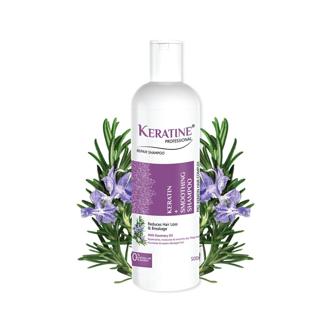 Keratine Professional Sulphate-Free Hair Shampoo with Rosemary Oil ? 500ml & Nourishing & Smoothing Shampoo for Healthy Hair
