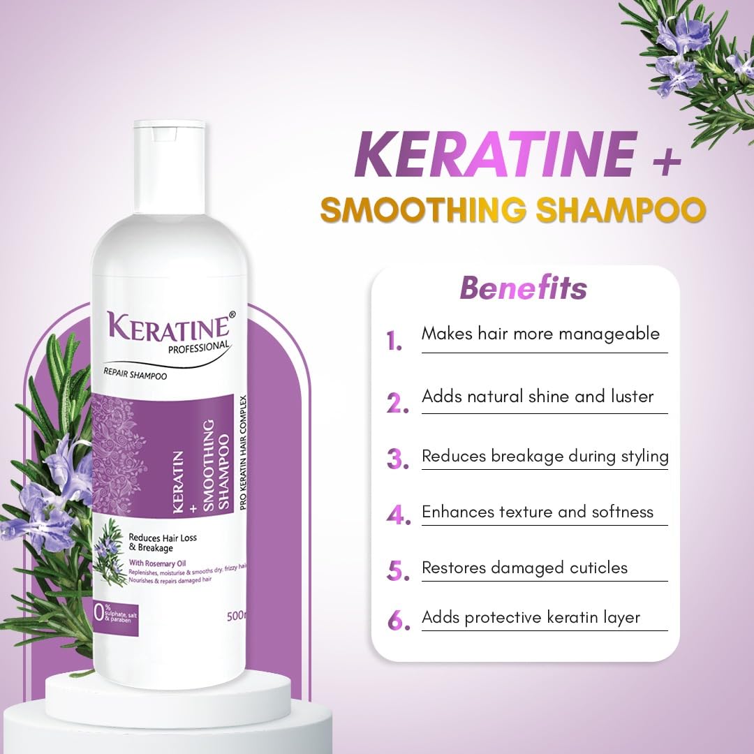 Keratine Professional Sulphate-Free Hair Shampoo with Rosemary Oil ? 500ml & Nourishing & Smoothing Shampoo for Healthy Hair