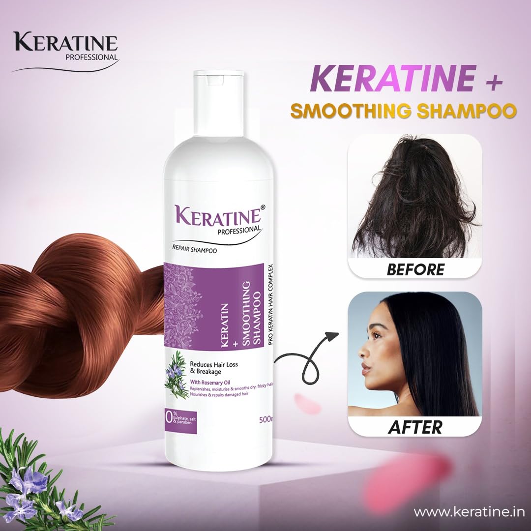 Keratine Professional Sulphate-Free Hair Shampoo with Rosemary Oil ? 500ml & Nourishing & Smoothing Shampoo for Healthy Hair