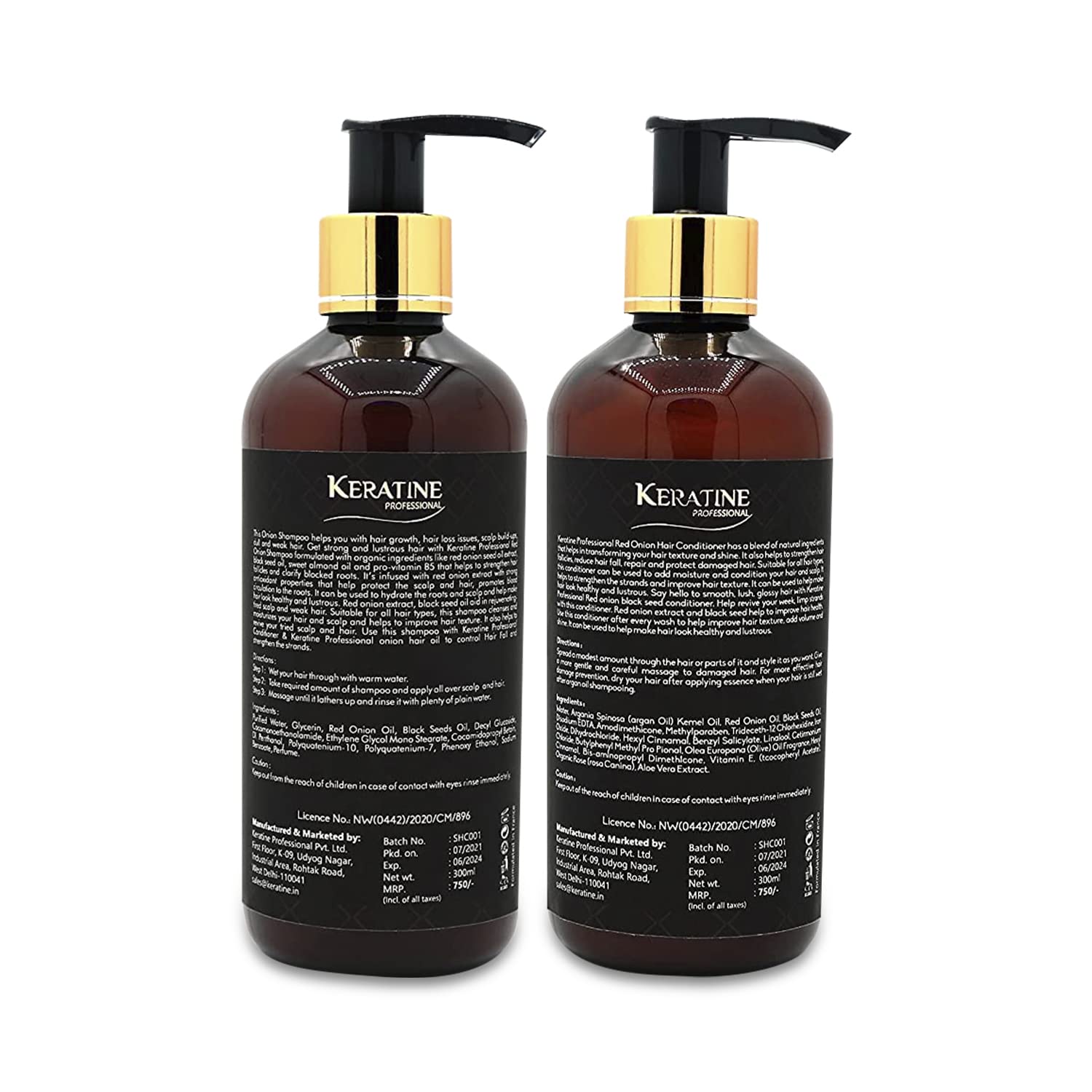 Keratine Sulphate Free Red Onion Oil Hair Shampoo And Conditioner (300ml) - Nourishing Formula