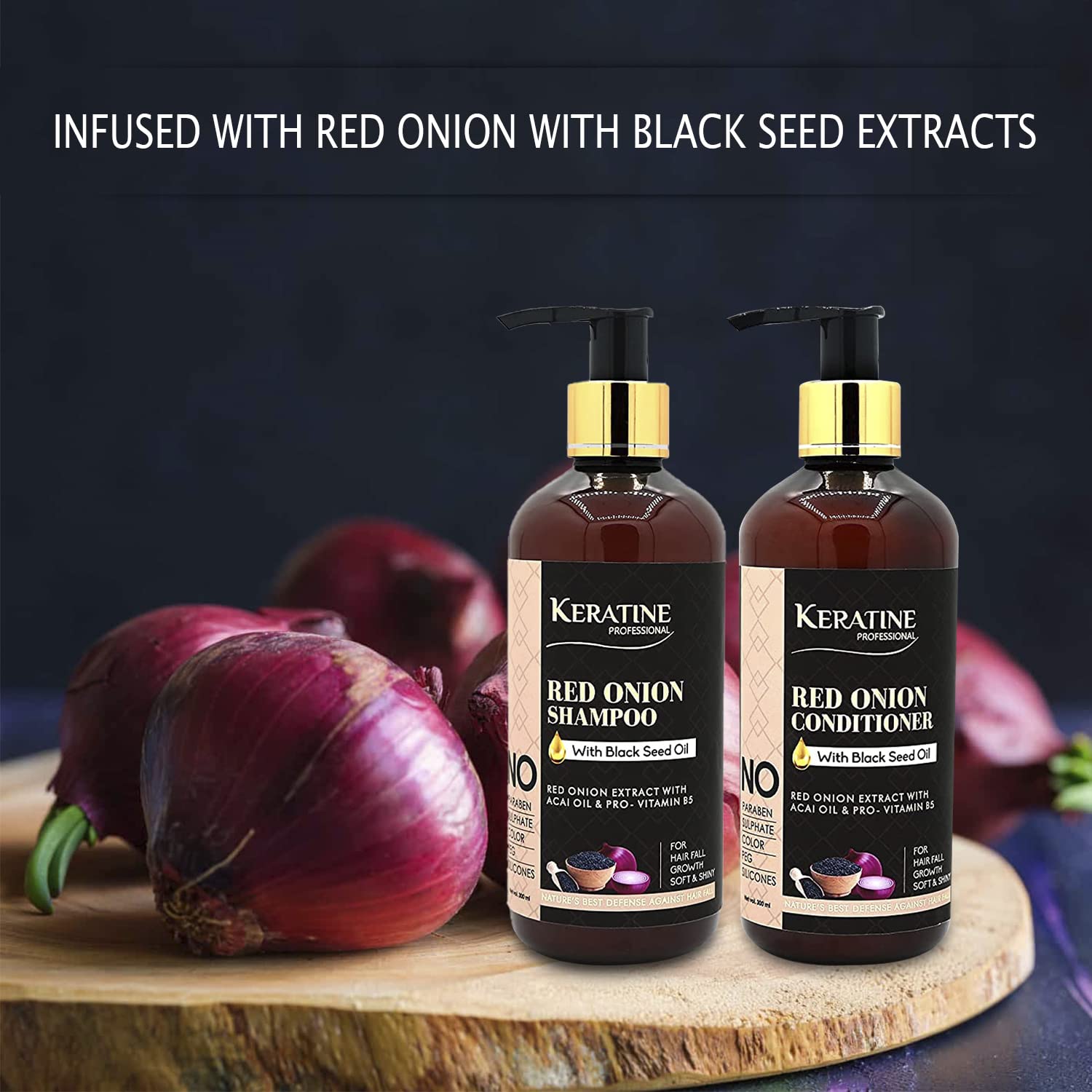 Keratine Sulphate Free Red Onion Oil Hair Shampoo And Conditioner (300ml) - Nourishing Formula