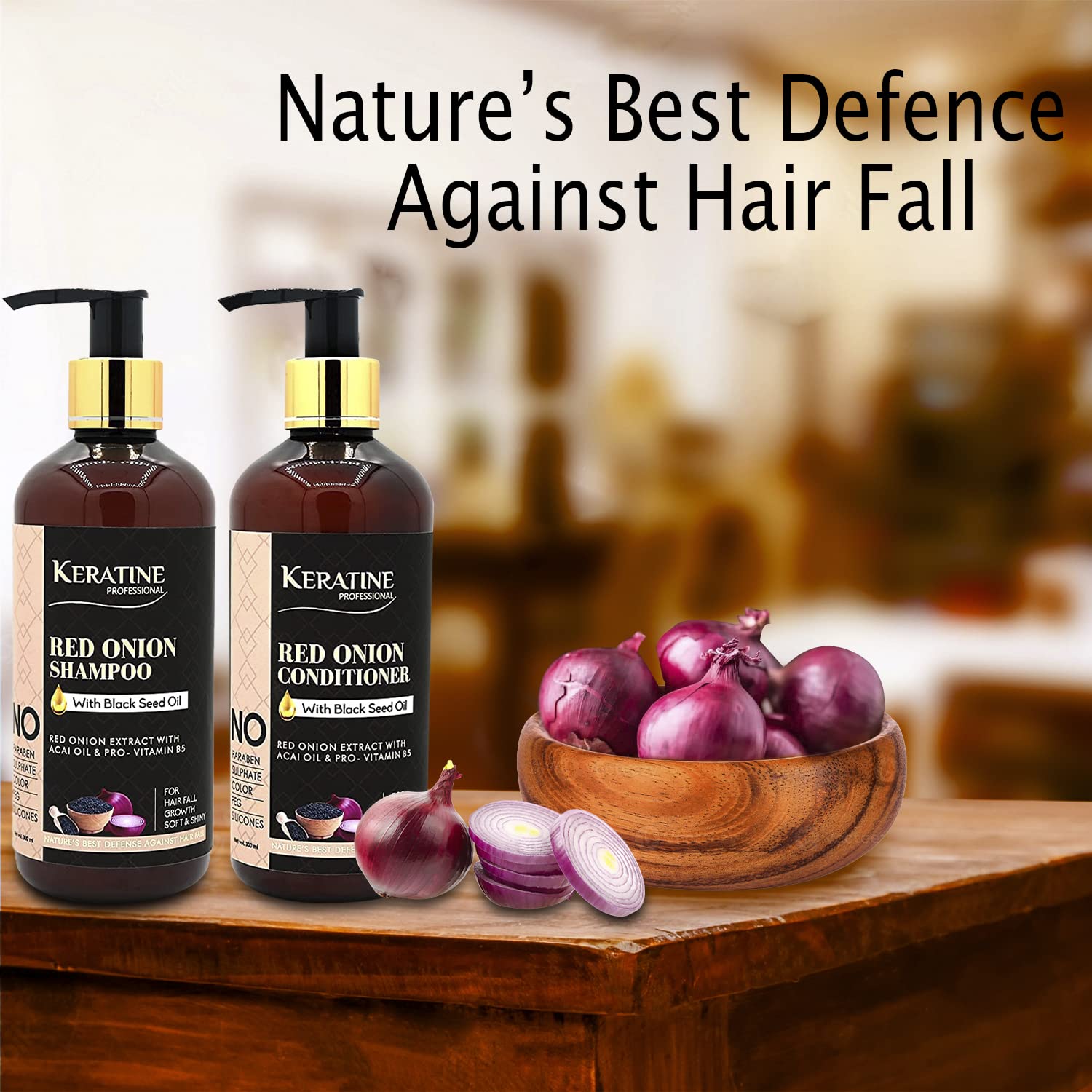 Keratine Sulphate Free Red Onion Oil Hair Shampoo And Conditioner (300ml) - Nourishing Formula