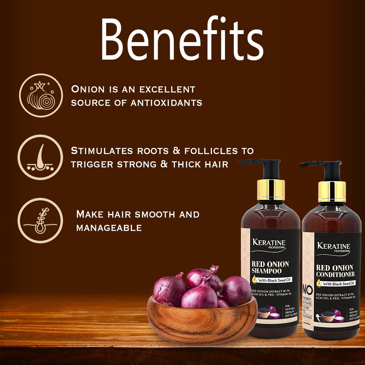 Keratine Sulphate Free Red Onion Oil Hair Shampoo And Conditioner (300ml) - Nourishing Formula