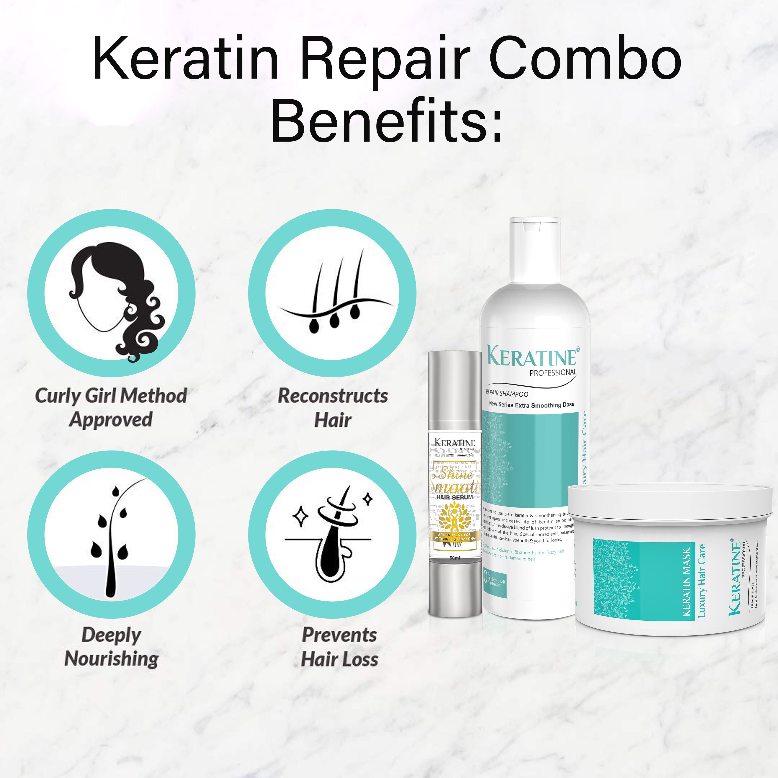 Keratine Sulphate Free Smooth Shampoo, Serum & Mask - Nourishing Formula