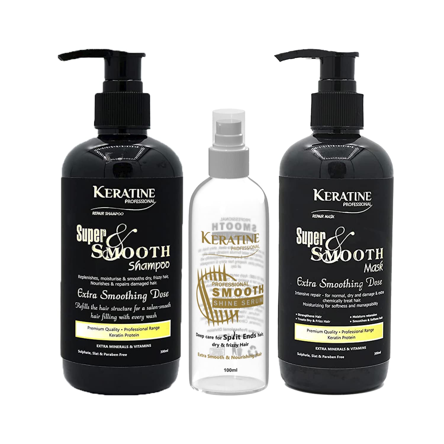 Keratine Super Smooth Hair Care Trio (300ml) - Nourishing Formula