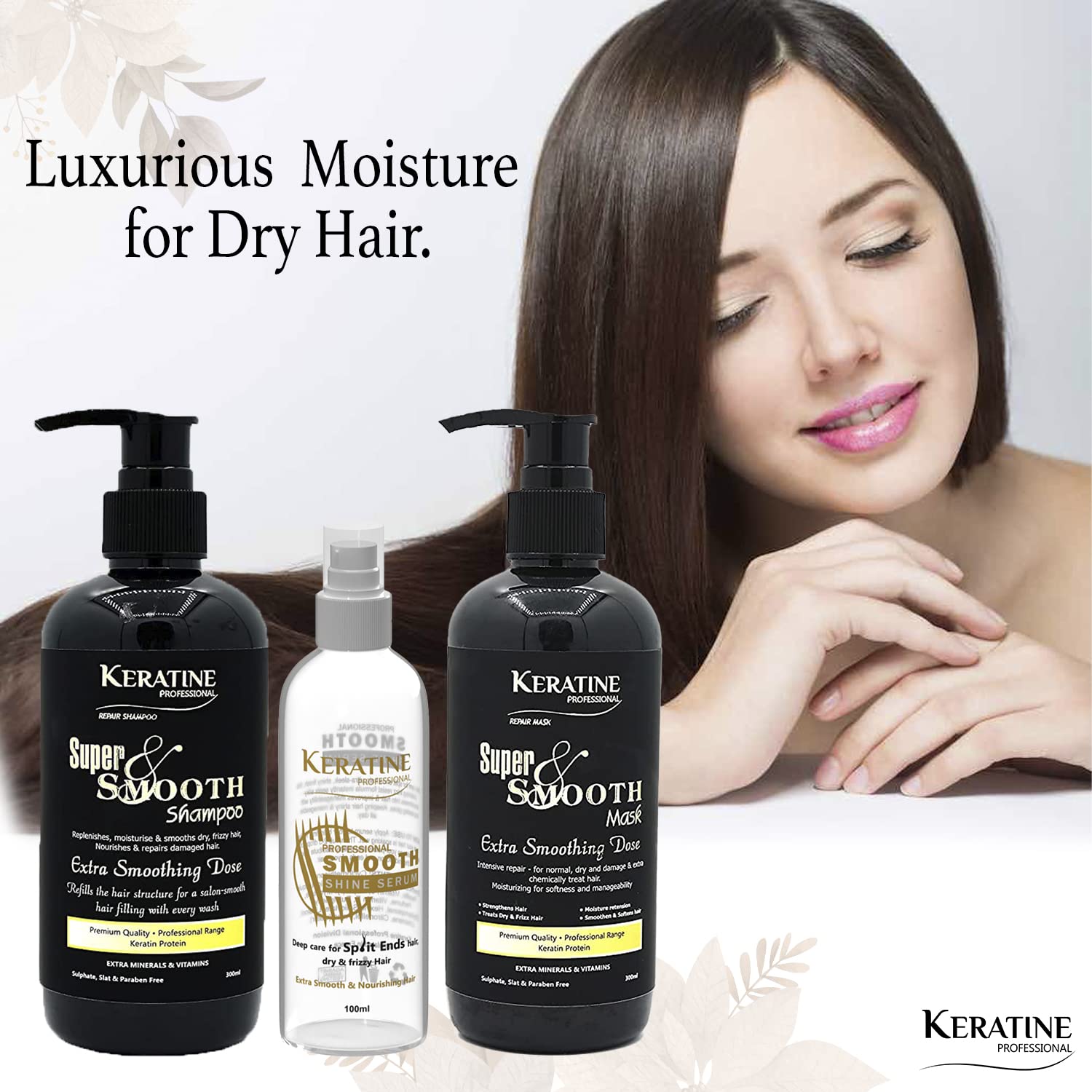 Keratine Super Smooth Hair Care Trio (300ml) - Nourishing Formula
