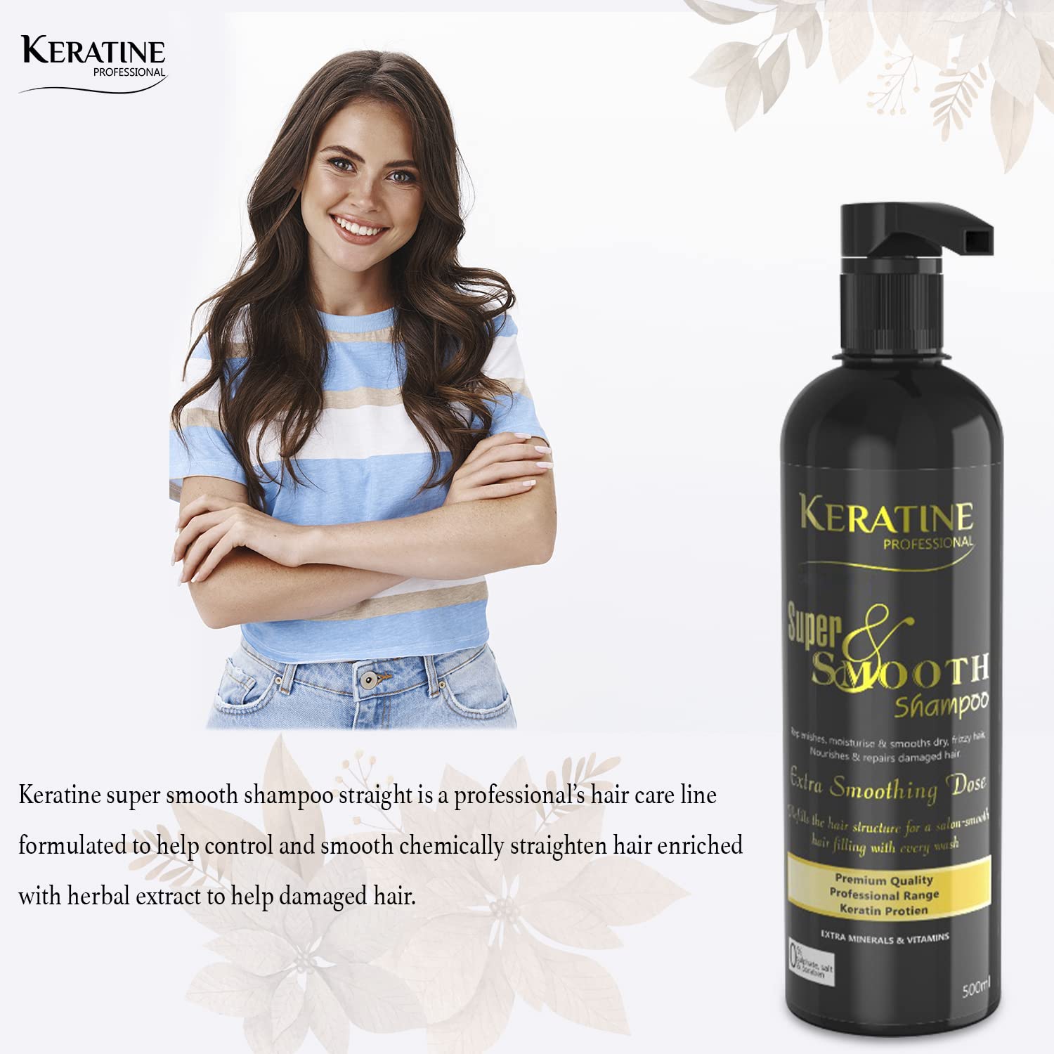 Keratine Professional Super Smooth Hair Shampoo ? Frizz-Free Shine - 500ml & Smoothness & Shine for All Hair Types