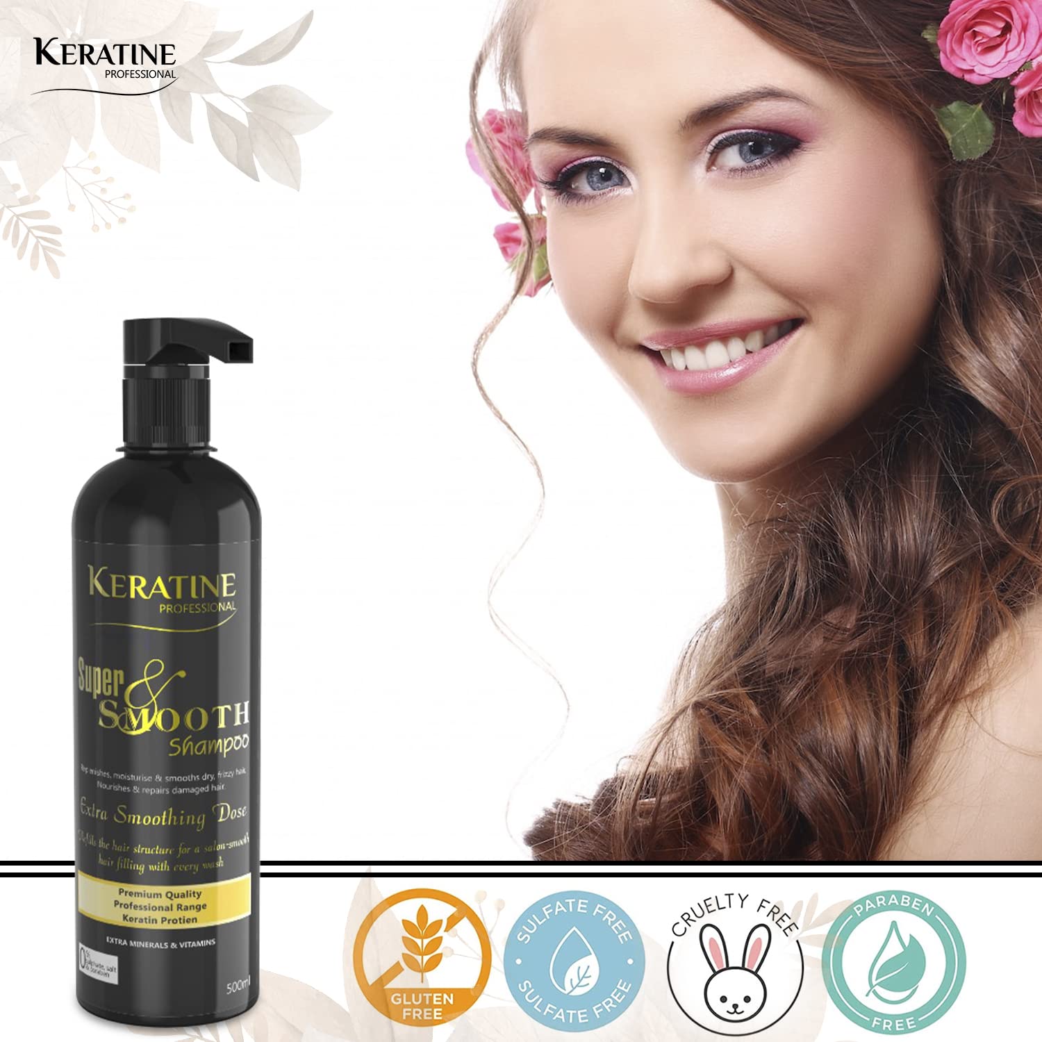 Keratine Professional Super Smooth Hair Shampoo ? Frizz-Free Shine - 500ml & Smoothness & Shine for All Hair Types