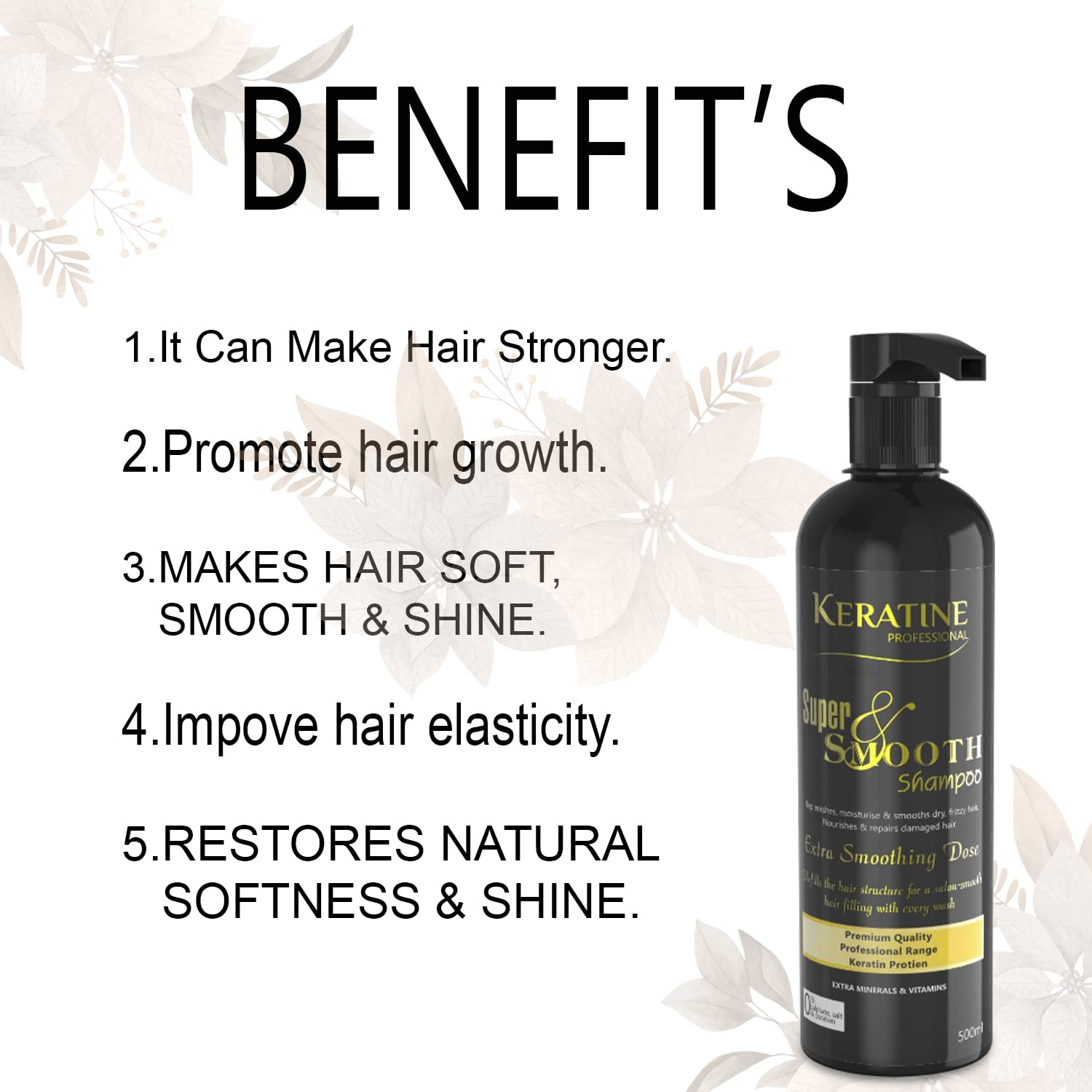 Keratine Professional Super Smooth Hair Shampoo ? Frizz-Free Shine - 500ml & Smoothness & Shine for All Hair Types